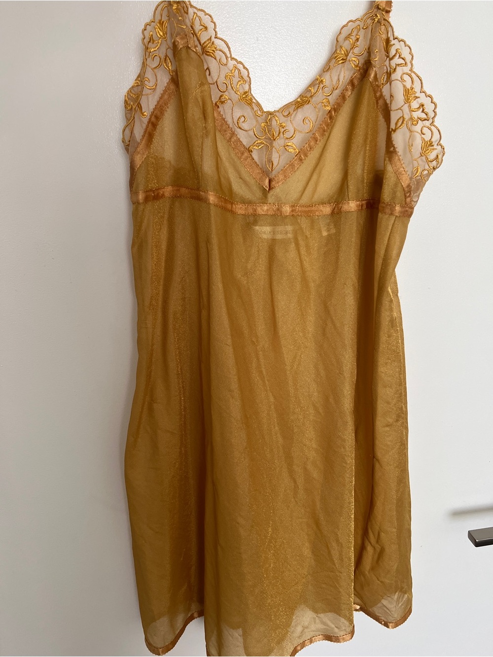 Victoria's Secret Sheer Gold Lace-Trim Slip
